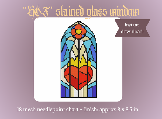 “Heart on Fire” Stained Glass Window Needlepoint Digital Chart