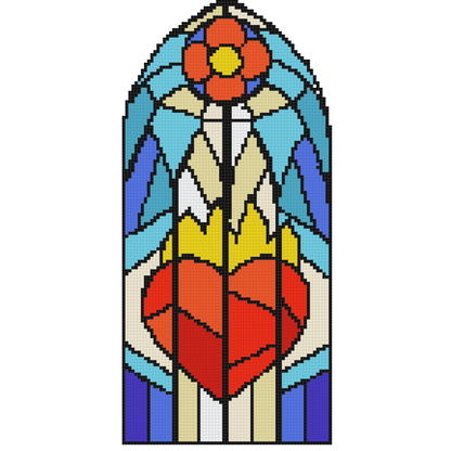 “Heart on Fire” Stained Glass Window Needlepoint Digital Chart